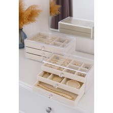 Ecrou Modern 3 Çekmeceli Takı Bijuteri Mücevher Kutusu Organizer Düzenleyici Beyaz 13 x 23 x 10 cm