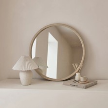 Felicity Design Ekru Ahşap Yuvarlak Ahşap Duvar Aynası 70CM x 70CM