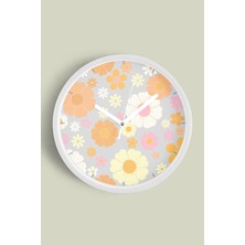 Soyut Çiçek Temalı Modern Duvar Saati - 30CM - Önü Camlı Beyaz Kasa - Sessiz Mekanizma