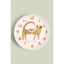 Leopar Çizim Tasarımı Modern Duvar Saati - 30CM - Önü Camlı Beyaz Kasa - Sessiz Mekanizma
