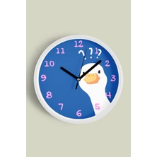 Sevimli Kaz / Ördek Modern Duvar Saati - Çocuk Odası Duvar Saati - 30CM - Önü Camlı Beyaz Kasa