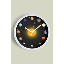 Güneş ve Gezegenler Modern Tasarım Duvar Saati - 30CM - Önü Camlı Beyaz Kasa - Sessiz Mekanizma