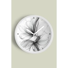 Soyut Çiçek Tasarımı Modern Duvar Saati - 30CM - Önü Camlı Beyaz Kasa - Sessiz Mekanizma