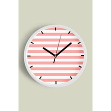 Çizgili Modern Tasarım Duvar Saati - 30CM - Önü Camlı Beyaz Kasa - Sessiz Mekanizma