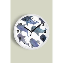 Balina Temalı Modern Duvar Saati - 30CM - Önü Camlı Beyaz Kasa - Sessiz Mekanizma