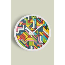 Soyut Geometrik Temalı Modern Duvar Saati - 30CM - Önü Camlı Beyaz Kasa - Sessiz Mekanizma