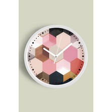 Soyut - Geometrik Temalı Modern Duvar Saati - 30CM - Önü Camlı Beyaz Kasa - Sessiz Mekanizma