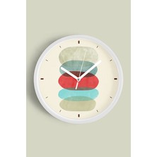 Soyut - Bohem Modern Duvar Saati - 30CM - Önü Camlı Beyaz Kasa - Sessiz Mekanizma