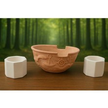 3'lü El Yapımı Sukulent Saksı Seti - Handmade Taş Tozu Gemi Tasarım Kalemlik Mumluk Dekoratif Biblo