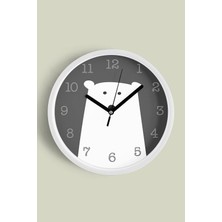 Sevimli Ayı Çocuk Odası Modern Duvar Saati - 30CM - Önü Camlı Beyaz Kasa - Sessiz Mekanizma