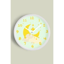 Soyut Ay Tasarımı Çocuk Odası Duvar Saati - 30CM - Önü Camlı Beyaz Kasa - Sessiz Mekanizma