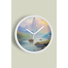 Doğa Manzara Temalı Modern Duvar Saati - 30CM - Önü Camlı Beyaz Kasa - Sessiz Mekanizma