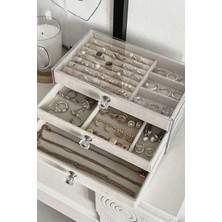 Ecrou Modern Gri 3 Çekmeceli Takı Bijuteri Mücevher Kutusu Organizer Düzenleyici Şeffaf 13 x 23 x 10 cm