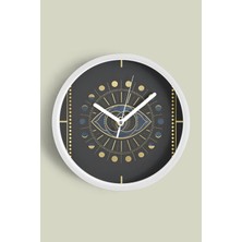 Üçüncü Göz - Altıncı Çakra Temalı Modern Duvar Saati - 30CM - Önü Camlı Beyaz Kasa