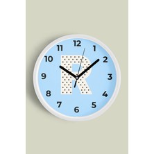 R Harfi Erkek Odası Duvar Saati - 30CM - Önü Camlı Beyaz Kasa - Sessiz Mekanizma