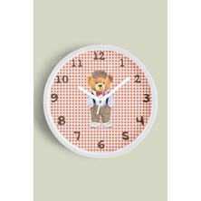 Sevimli Ayı Tasarım Çocuk Odası Duvar Saati - 30CM - Önü Camlı Beyaz Kasa - Sessiz Mekanizma