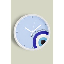 Nazar Boncuğu Modern Duvar Saati - 30CM - Önü Camlı Beyaz Kasa - Sessiz Mekanizma