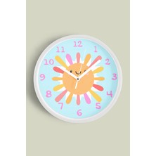 Sevimli Renkli Güneş Çocuk Odası Duvar Saati - 30CM - Önü Camlı Beyaz Kasa - Sessiz Mekanizma