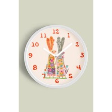 Sevimli Tavşanlar Çocuk Odası Duvar Saati - 30CM - Önü Camlı Beyaz Kasa - Sessiz Mekanizma