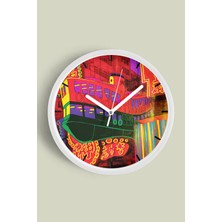 JHAAR Neon Düşler Modern Duvar Saati - Orta Boyut 30 cm - Beyaz Kasa - Camlı Sessiz