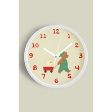 Ayı Ile Ördek Arkadaşlığı Çocuk Odası Duvar Saati - 30CM - Önü Camlı Beyaz Kasa - Sessiz Mekanizma