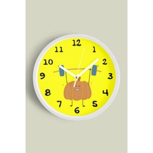 Sevimli Halterci Kabak Çocuk Odası Duvar Saati - 30CM - Önü Camlı Beyaz Kasa - Sessiz Mekanizma