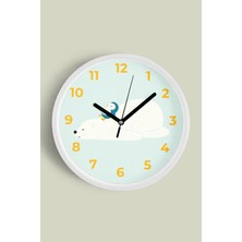 Sevimli Penguen Ile Ayı Tasarımı Çocuk Odası Duvar Saati - 30CM - Önü Camlı Beyaz Kasa