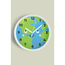 Sevimli Dünya Çocuk Odası Duvar Saati - 30CM - Önü Camlı Beyaz Kasa - Sessiz Mekanizma