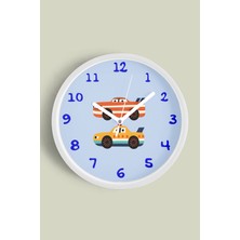Araba Tasarımlı Çocuk Odası Duvar Saati - 30CM - Önü Camlı Beyaz Kasa - Sessiz Mekanizma
