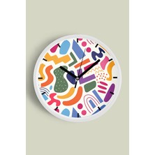 Soyut - Geometrik Temalı Modern Duvar Saati - 30CM - Önü Camlı Beyaz Kasa - Sessiz Mekanizma