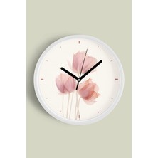 Gül Çiçek Tasarım Modern Duvar Saati - 30CM - Önü Camlı Beyaz Kasa - Sessiz Mekanizma