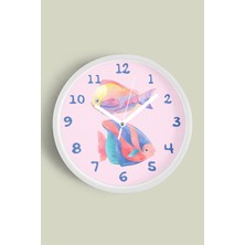 Renkli Balıklar Modern Duvar Saati - Çocuk Odası Duvar Saati - 30CM - Önü Camlı Beyaz Kasa