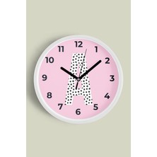 A Harfi Kız Odası Duvar Saati - 30CM - Önü Camlı Beyaz Kasa - Sessiz Mekanizma