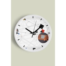 Soyut - Geometrik Temalı Modern Duvar Saati - 30CM - Önü Camlı Beyaz Kasa - Sessiz Mekanizma