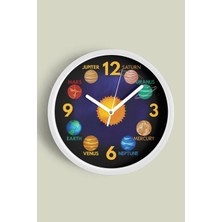 Güneş ve Gezegenler Modern Tasarım Duvar Saati - 30CM - Önü Camlı Beyaz Kasa - Sessiz Mekanizma
