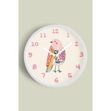 Sevimli Kuş Çocuk Odası Duvar Saati - 30CM - Önü Camlı Beyaz Kasa - Sessiz Mekanizma