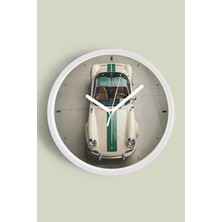 Retro Klasik Araba Modern Duvar Saati - 30CM - Önü Camlı Beyaz Kasa - Sessiz Mekanizma