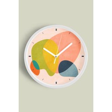 JHAAR Pastel Renkli Organik Şekil Modern Duvar Saati - Orta Boyut 30 cm - Beyaz Kasa - Camlı Sessiz