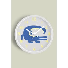 Sevimli Timsah Çocuk Odası Duvar Saati - 30CM - Önü Camlı Beyaz Kasa - Sessiz Mekanizma