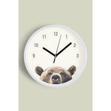 Sevimli Ayı Temalı Çocuk Odası Modern Duvar Saati - 30CM - Önü Camlı Beyaz Kasa - Sessiz Mekanizma