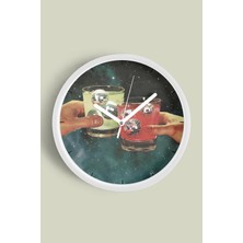 Modern Kokteyl Temalı Duvar Saati - 30CM - Önü Camlı Beyaz Kasa - Sessiz Mekanizma
