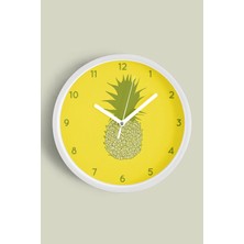 Ananas Tasarımı Mutfak Duvar Saati - 30CM - Önü Camlı Beyaz Kasa - Sessiz Mekanizma