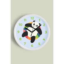 Sevimli Panda Tasarım Çocuk Odası Duvar Saati - 30CM - Önü Camlı Beyaz Kasa - Sessiz Mekanizma