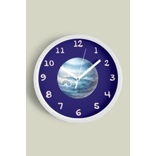 Uzay ve Gezegen Tasarımlı Modern Duvar Saati - Çocuk Odası Duvar Saati - 30CM - Önü Camlı Beyaz Kasa