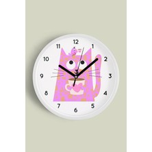 Kahve Içen Kedi Tasarım Modern Duvar Saati - Çocuk Odası Duvar Saati - 30CM - Önü Camlı Beyaz Kasa