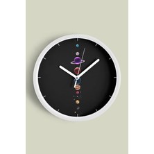 Gezegenler Modern Tasarım Duvar Saati - 30CM - Önü Camlı Beyaz Kasa - Sessiz Mekanizma