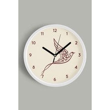 Hat Sanatı Kuş Figürlü Islami Modern  Saati - 30CM - Önü Camlı Beyaz Kasa - Sessiz Mekanizma