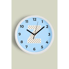 Z Harfi Erkek Odası Duvar Saati - 30CM - Önü Camlı Beyaz Kasa - Sessiz Mekanizma