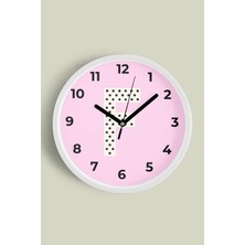 F Harfi Kız Odası Duvar Saati - 30CM - Önü Camlı Beyaz Kasa - Sessiz Mekanizma