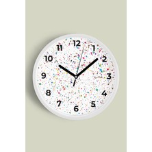 Renkli Noktalar Modern Duvar Saati - 30CM - Önü Camlı Beyaz Kasa - Sessiz Mekanizma